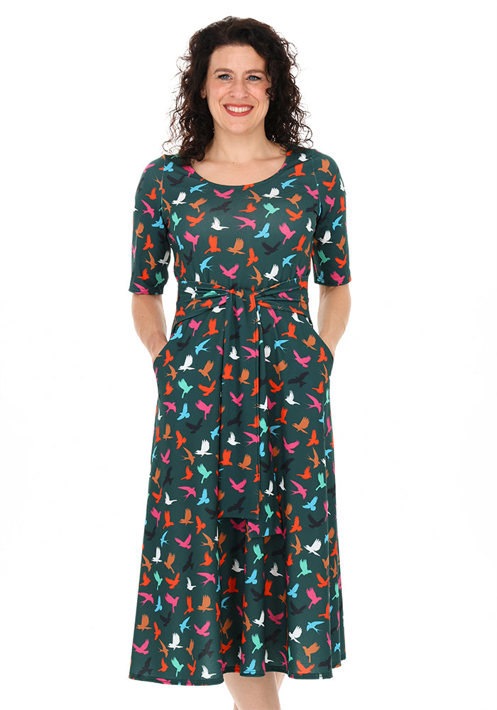 Ri Ri Conversational Bird Silhouette Print Midi Dress