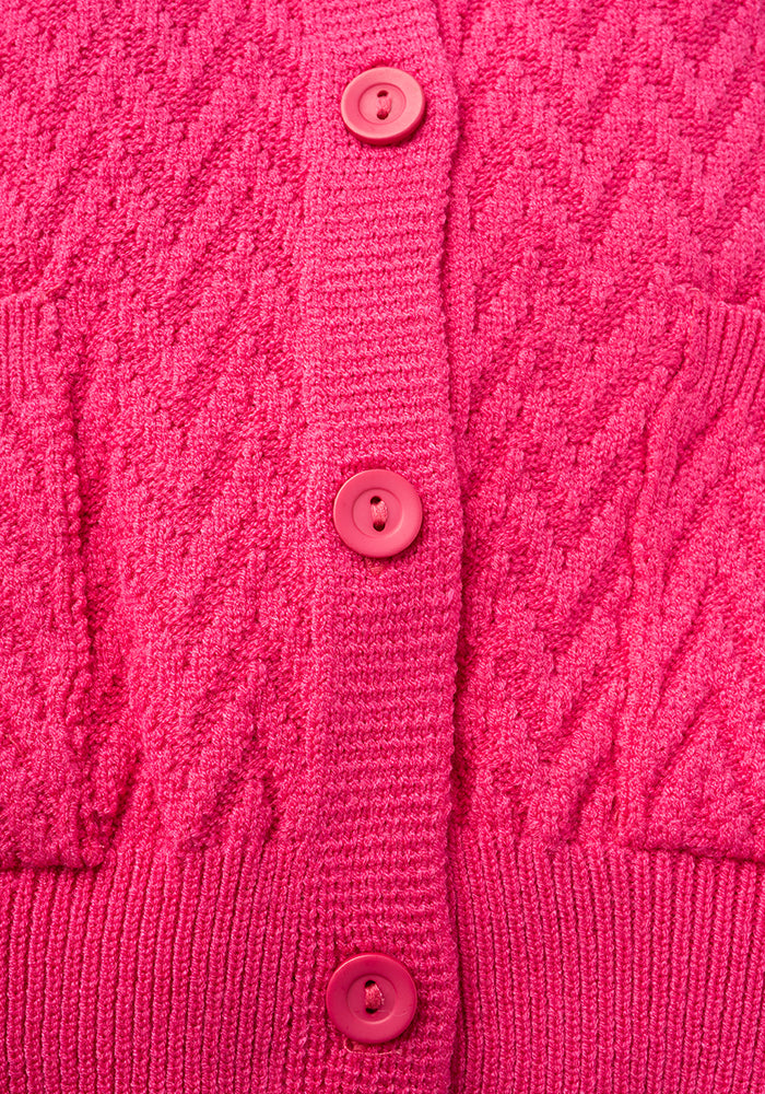 Second angle of Rose Pink Chevron Knit Cardigan
