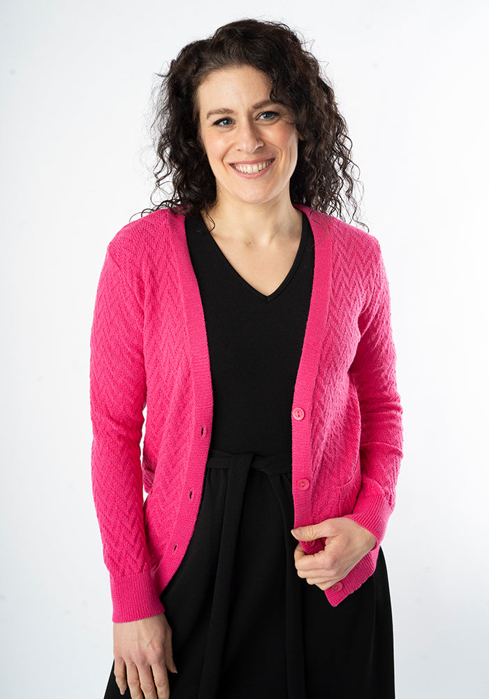 Fourth angle of Rose Pink Chevron Knit Cardigan