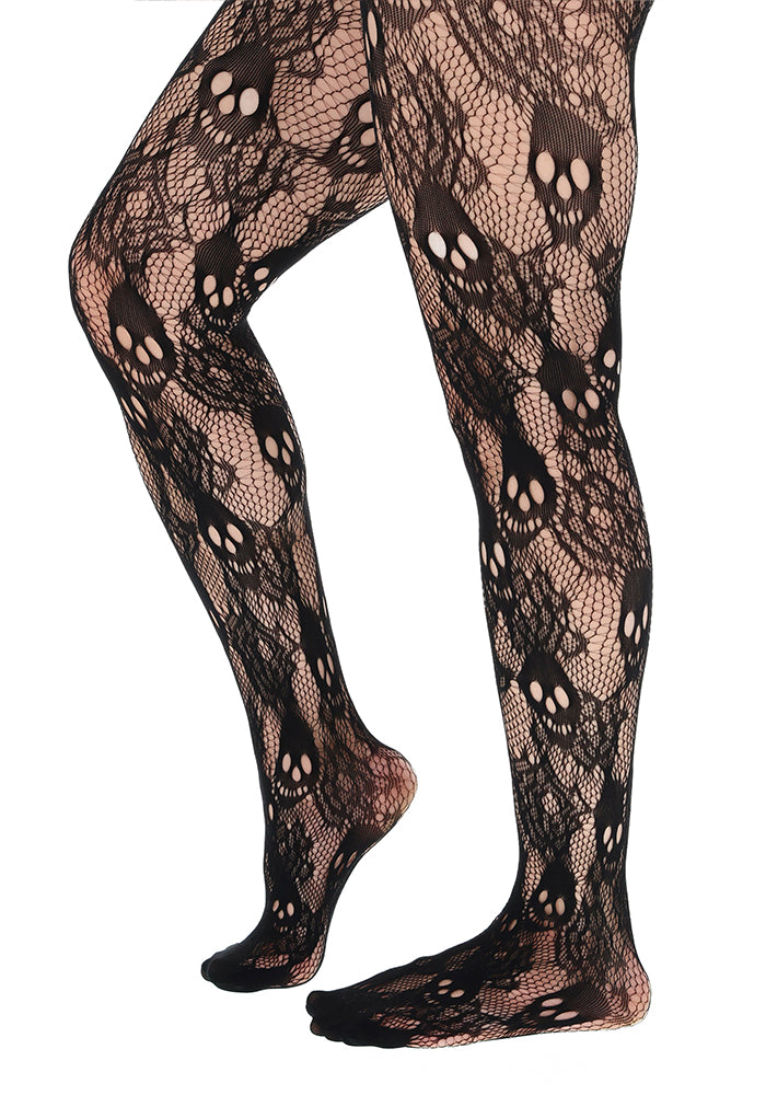 Black Rose Skull Net Tights