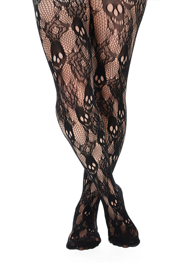 Black Rose Skull Net Tights