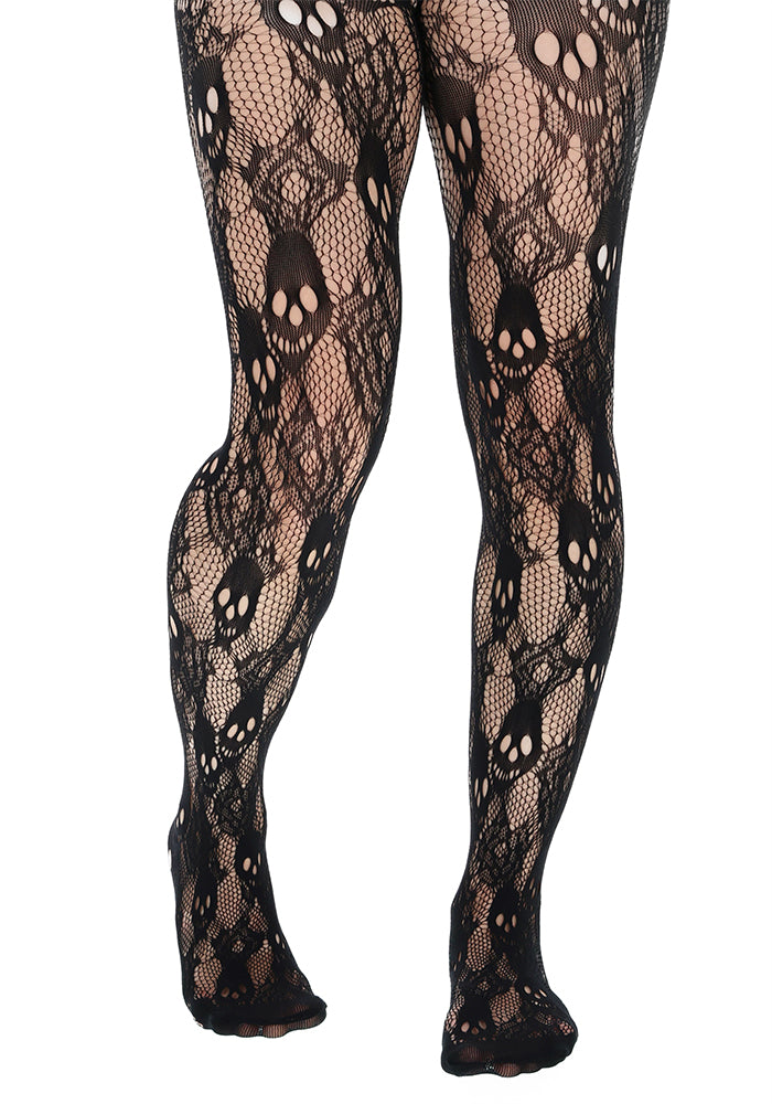 Black Rose Skull Net Tights