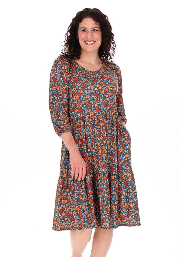 Rae-Rae Ditsy Clusters Print Tiered Hem Dress