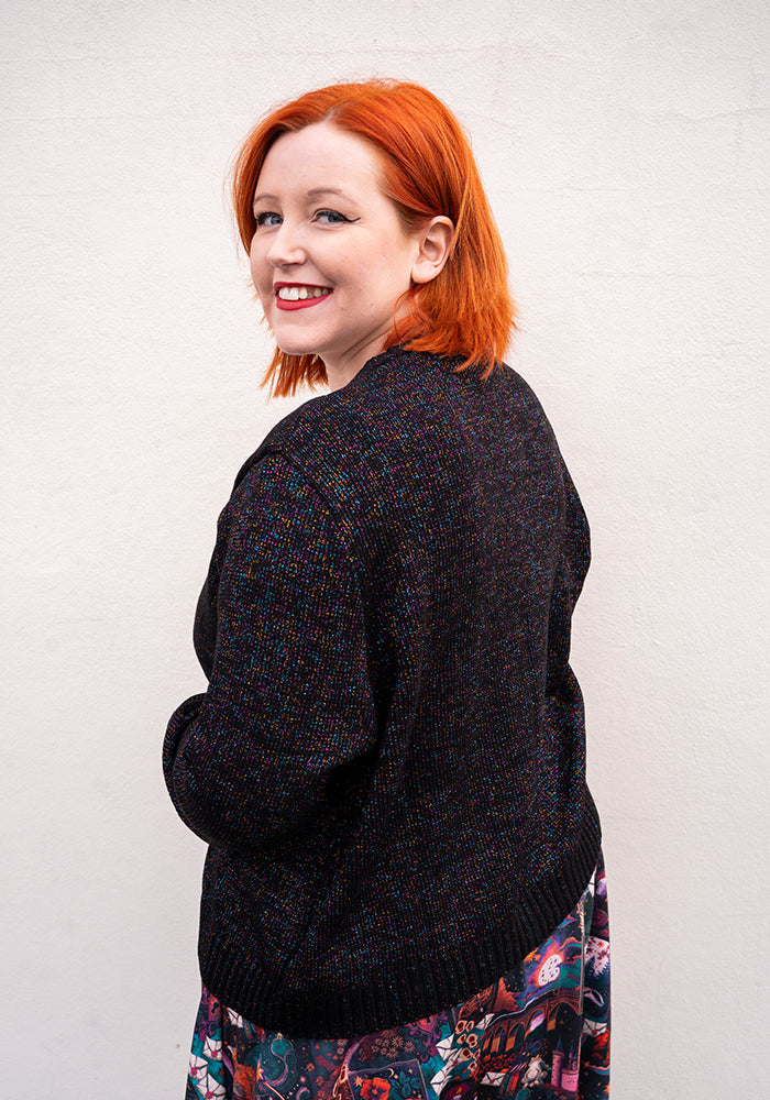 Sixth angle of Ribbed Cuff Cardigan Black and Rainbow Lurex