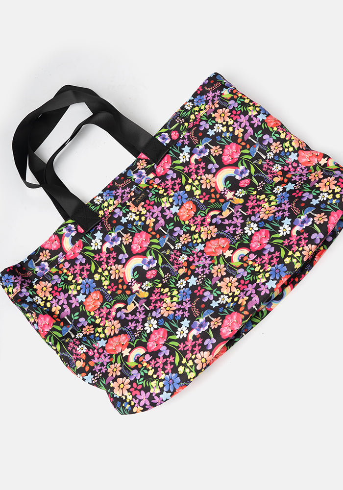 Rainbow Floral Print Beach Bag