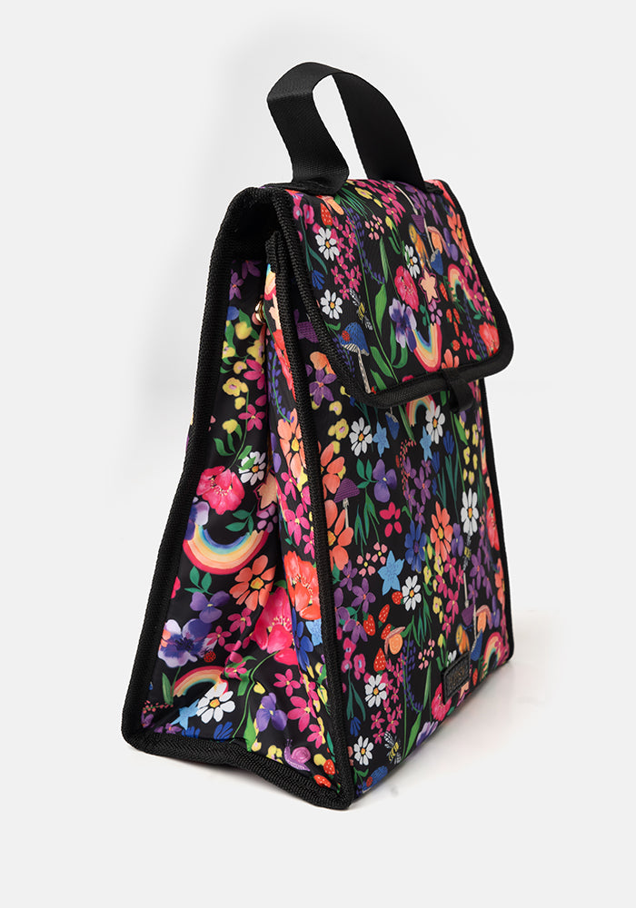 Fourth angle of Rainbow Floral Print Popsy Lunch Bag