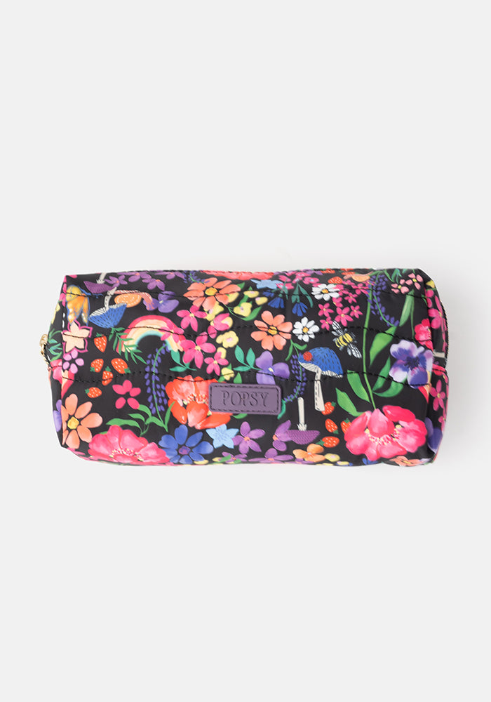 Front view of Rainbow Floral Print Popsy Pencil Case