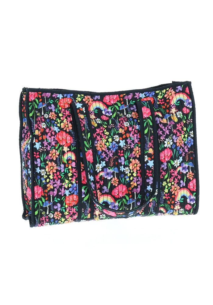 Fifth angle of Rainbow Floral Print Quilted Tote Bag