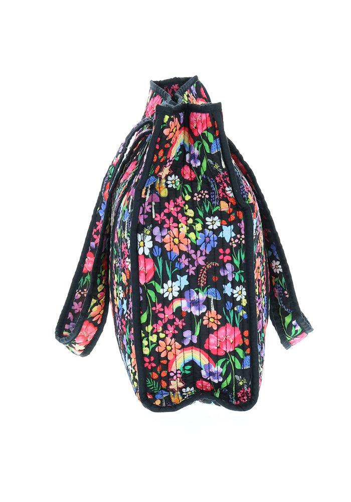 Fourth angle of Rainbow Floral Print Quilted Tote Bag