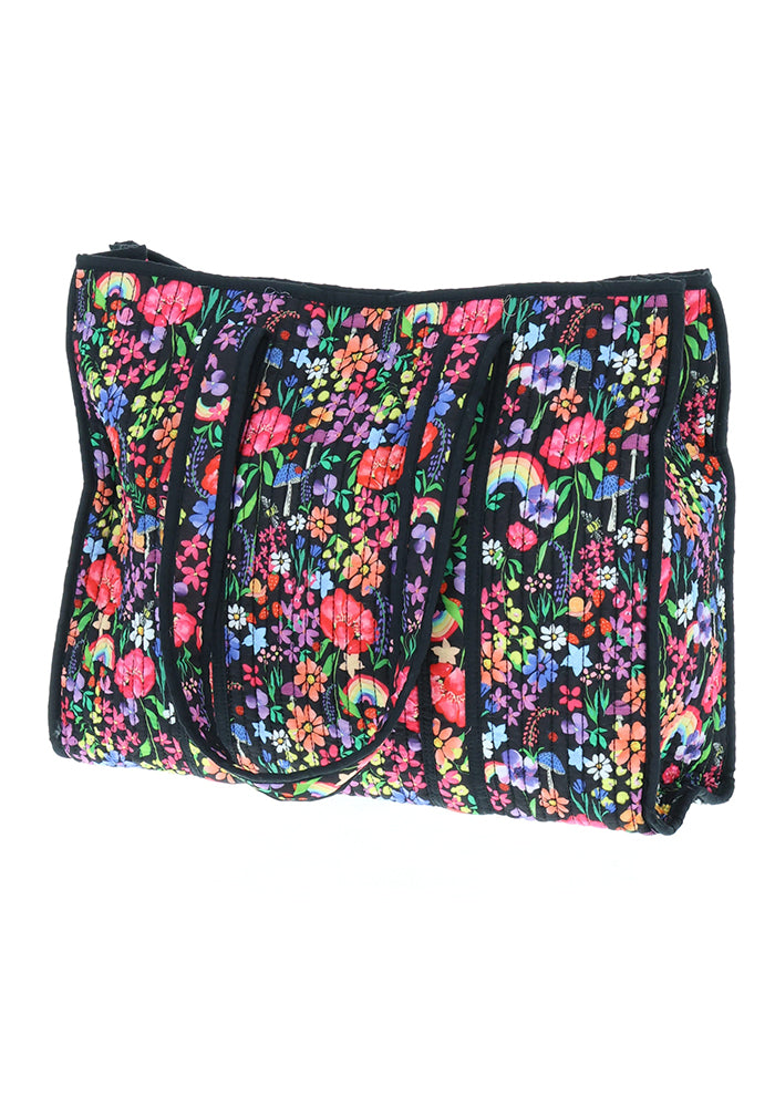 Third angle of Rainbow Floral Print Quilted Tote Bag