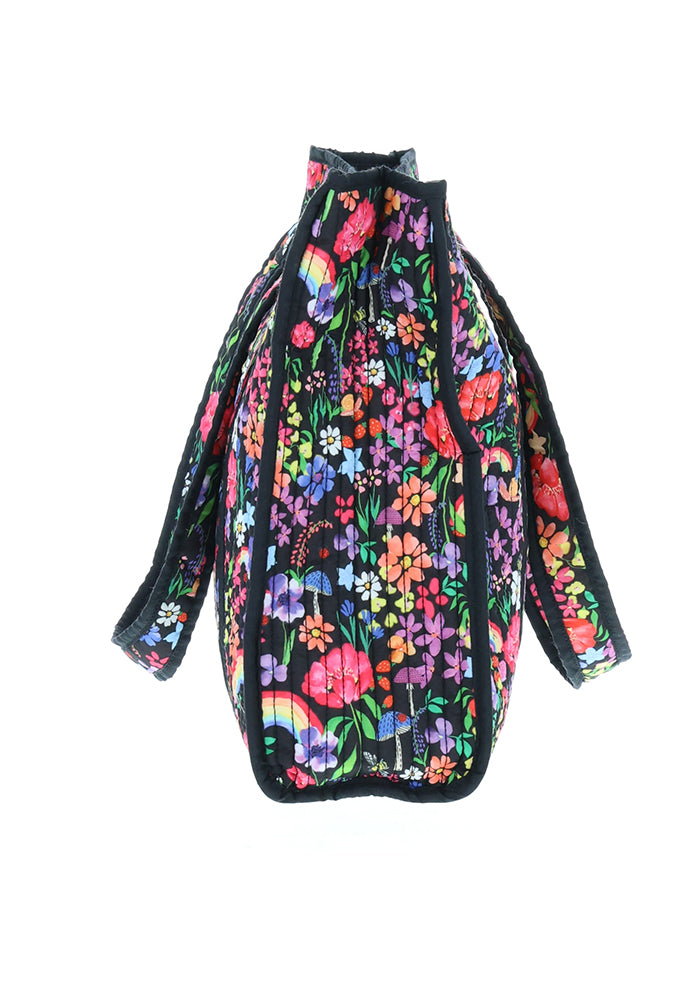 Second angle of Rainbow Floral Print Quilted Tote Bag