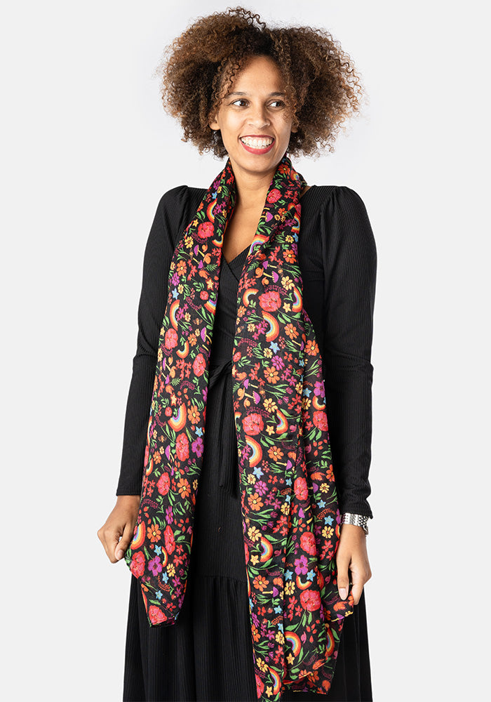 Rainbow Floral Print Scarf