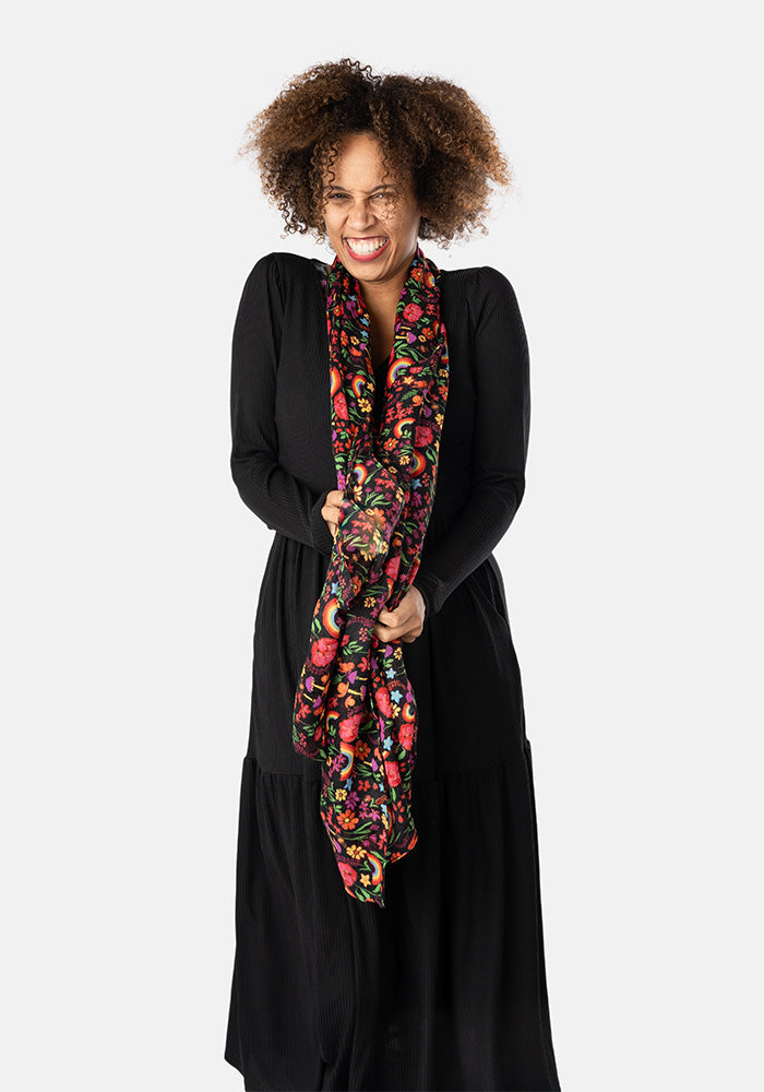Rainbow Floral Print Scarf