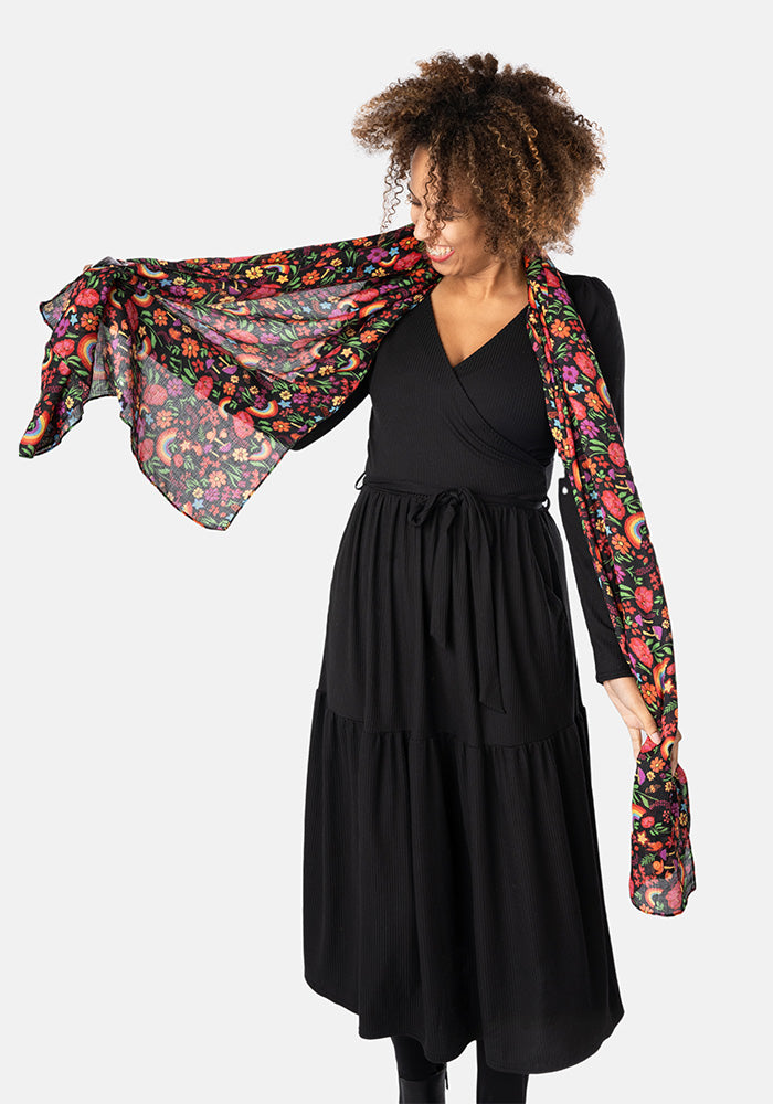 Rainbow Floral Print Scarf