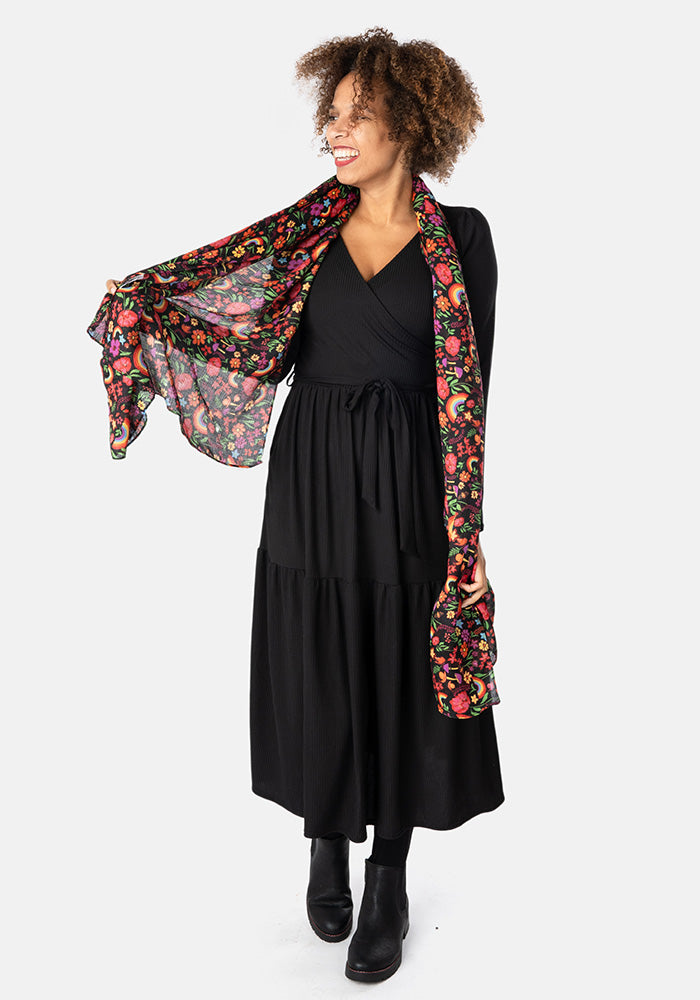 Rainbow Floral Print Scarf