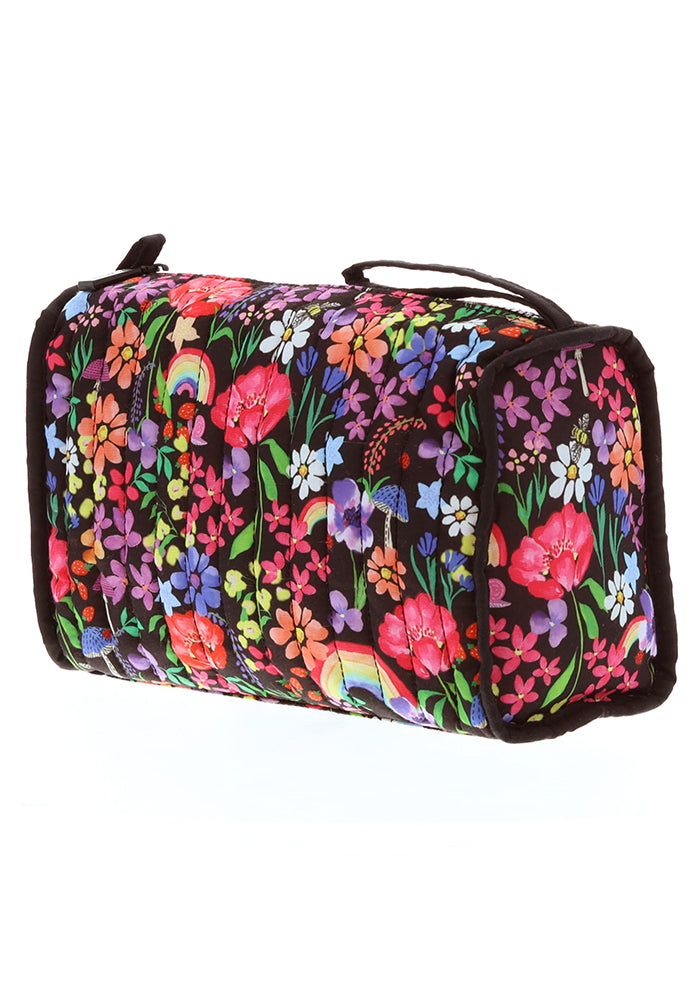 Second angle of Rainbow Floral Quilted Make Up Bag