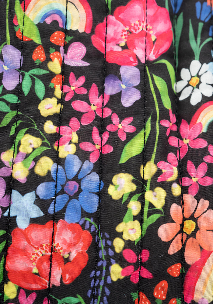 Third angle of Rainbow Floral Quilted Make Up Bag