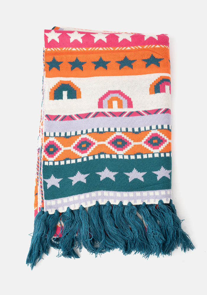 Fifth angle of Rainbow Jacquard Knitted Scarf