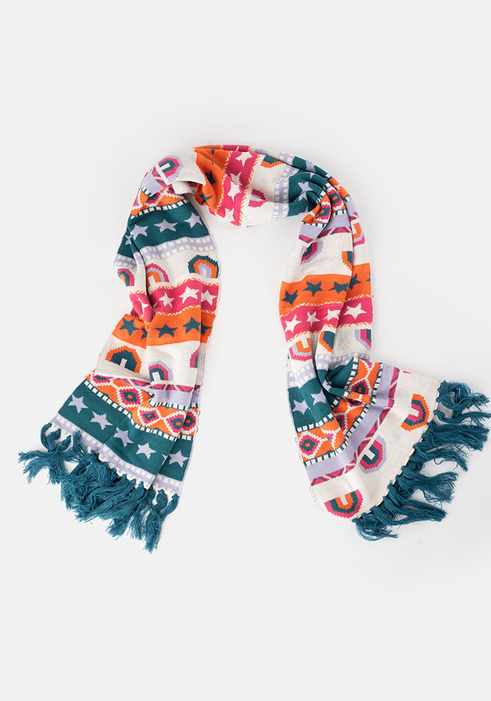 Third angle of Rainbow Jacquard Knitted Scarf