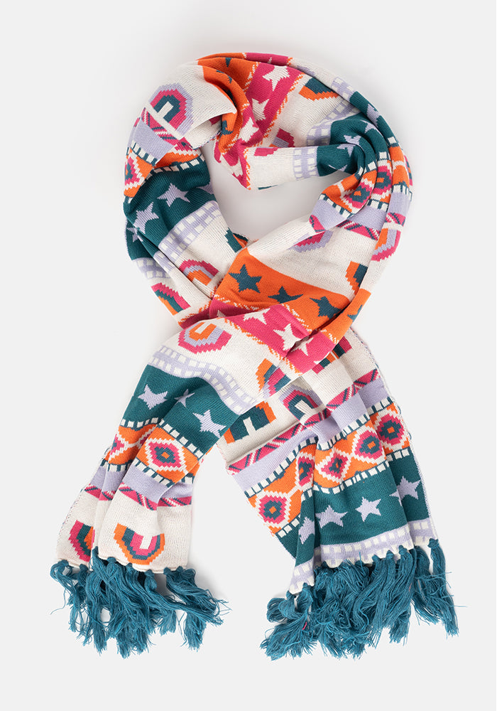 Sixth angle of Rainbow Jacquard Knitted Scarf