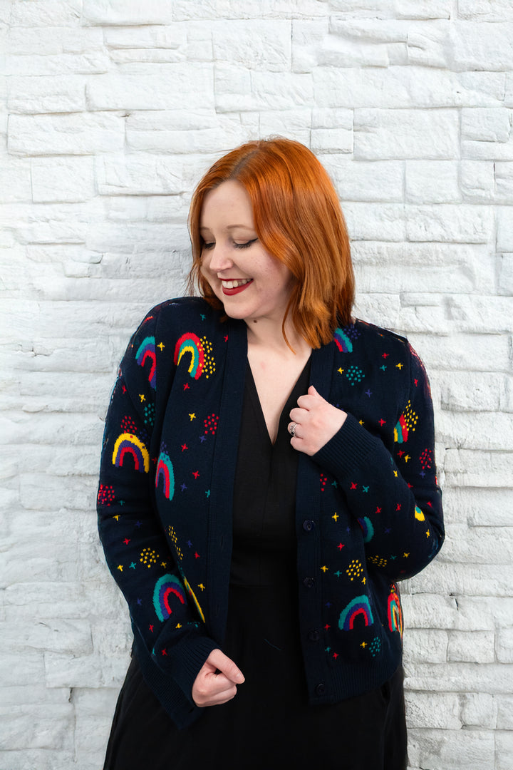 Front view of Rainbow Knit Cardigan