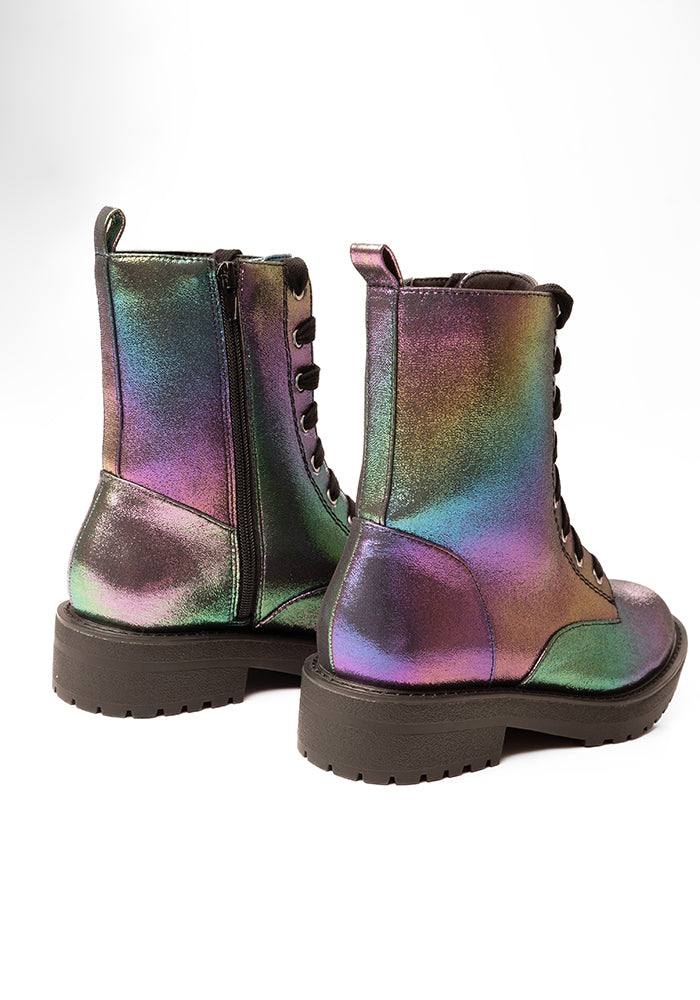 Sixth angle of Rainbow Metallic Lace Up Boot