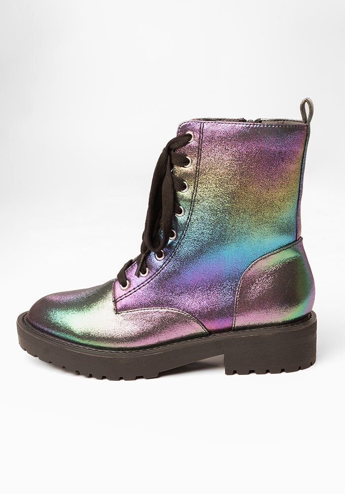 Fourth angle of Rainbow Metallic Lace Up Boot