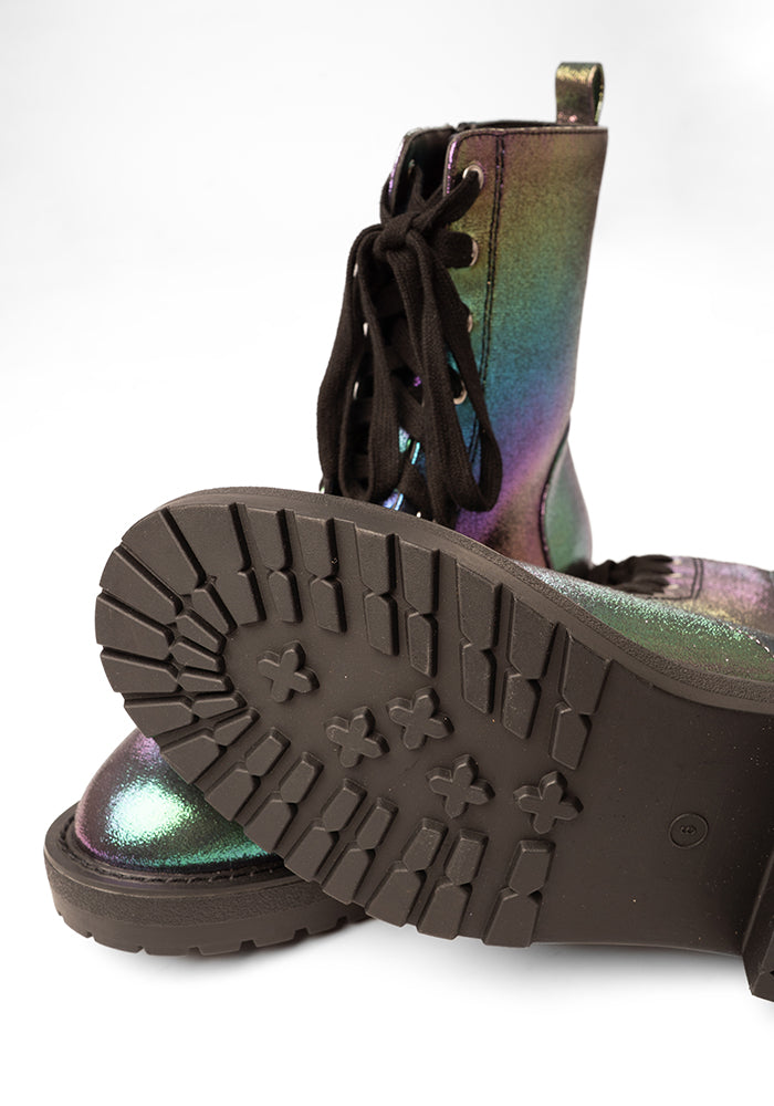 Third angle of Rainbow Metallic Lace Up Boot