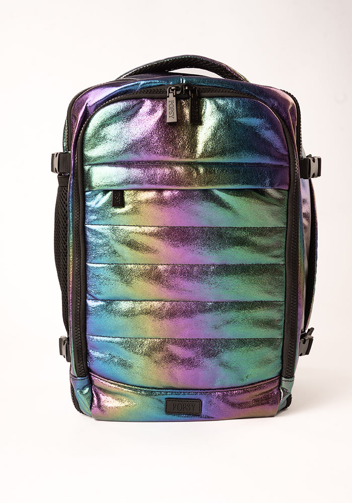 Front view of Rainbow Metallic Cabin Bag