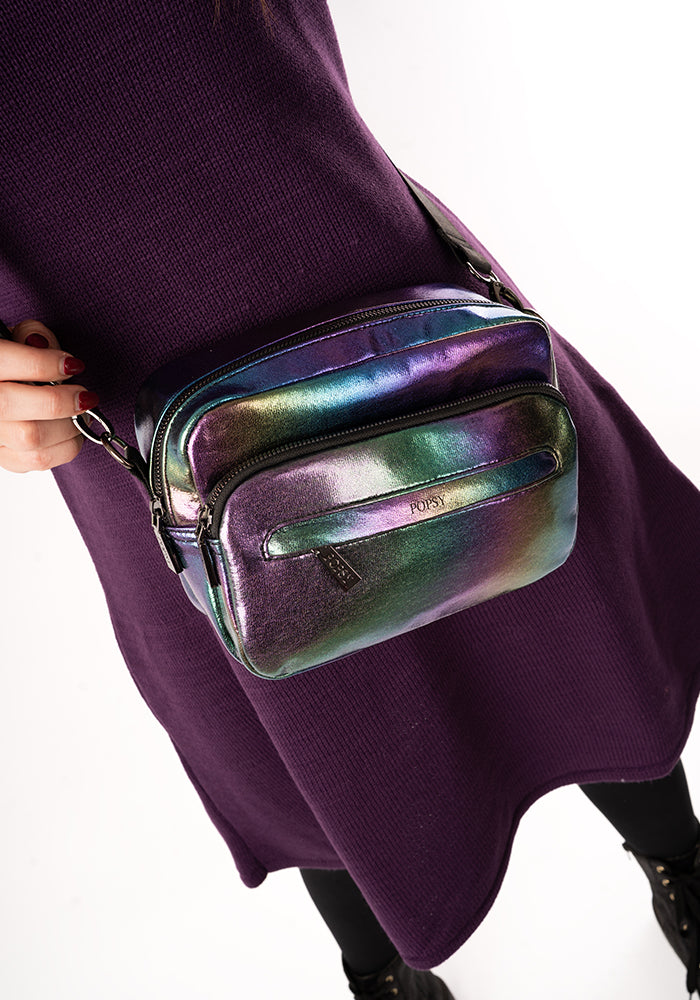 Fourth angle of Rainbow Metallic Front Pocket Camera Bag