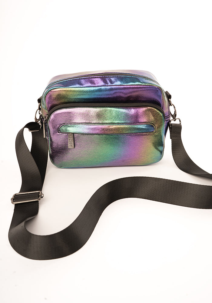 Front view of Rainbow Metallic Front Pocket Camera Bag