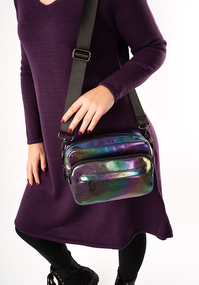 Third angle of Rainbow Metallic Front Pocket Camera Bag