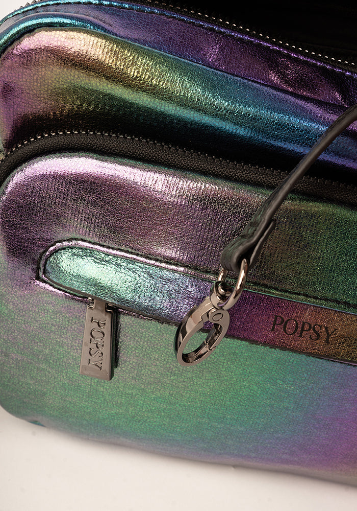 Eighth angle of Rainbow Metallic Front Pocket Camera Bag