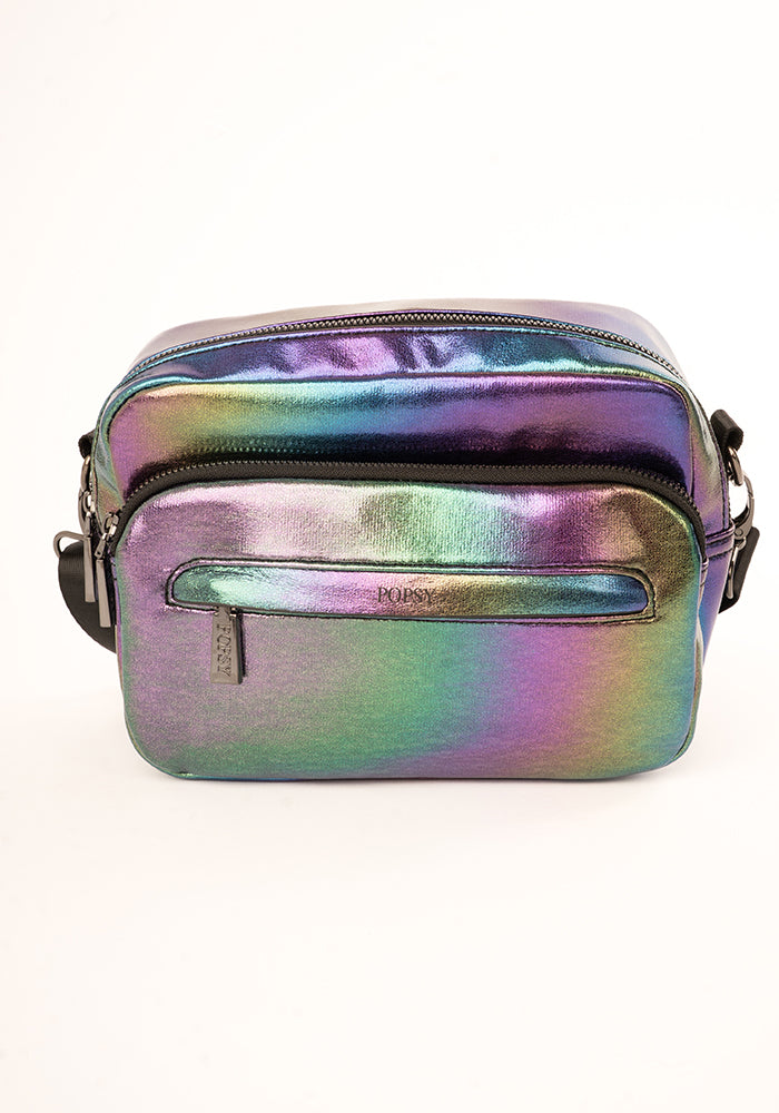 Fifth angle of Rainbow Metallic Front Pocket Camera Bag