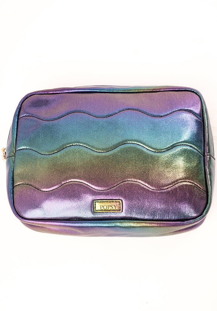 Front view of Rainbow Metallic Make up Bag
