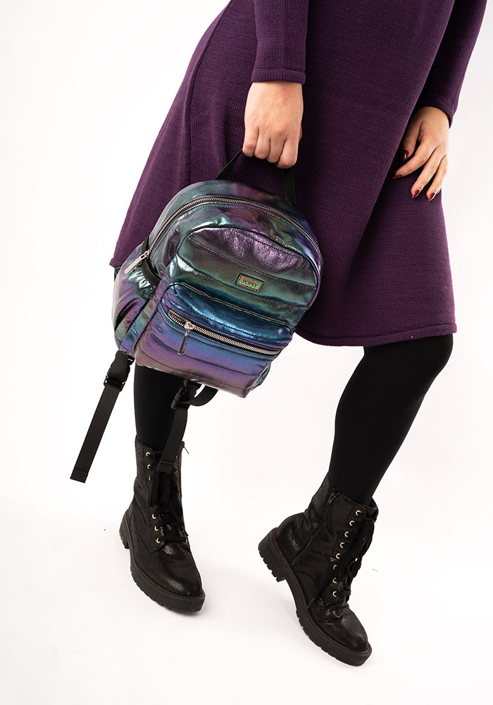 Front view of Rainbow Metallic Mini Rucksack