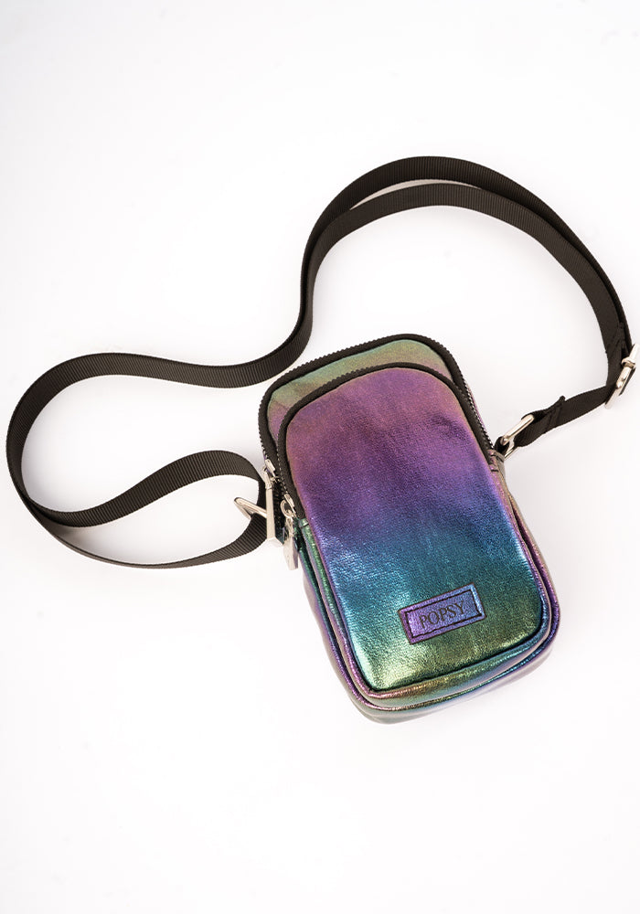 Front view of Rainbow Metallic Phone Pocket Bag