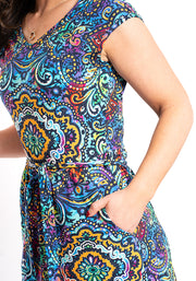 Kayce Rainbow Paisley Tile Print Cotton Maxi Dress