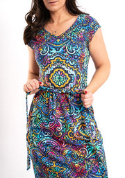 Kayce Rainbow Paisley Tile Print Cotton Maxi Dress