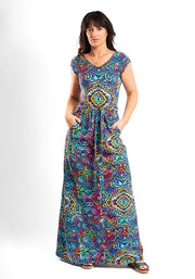 Kayce Rainbow Paisley Tile Print Cotton Maxi Dress