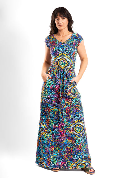 Kayce Rainbow Paisley Tile Print Cotton Maxi Dress