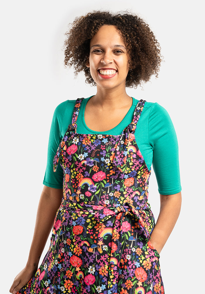 Seventh angle of Tamar Rainbow Garden Print Pinafore