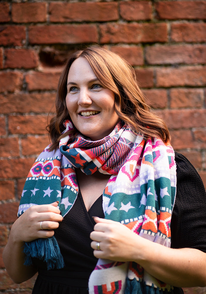 Fourth angle of Rainbow Jacquard Knitted Scarf