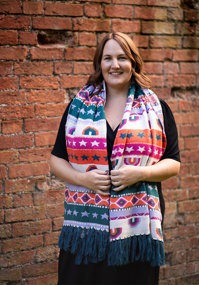 Seventh angle of Rainbow Jacquard Knitted Scarf
