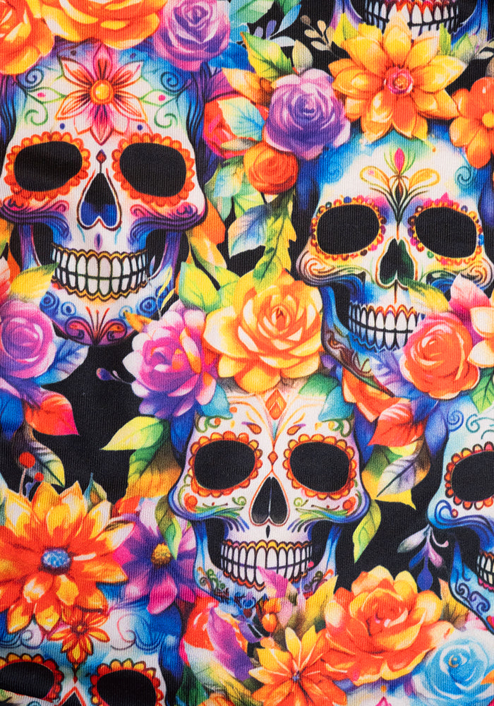 Second angle of Rainbow Floral Skull Print Tankini Top