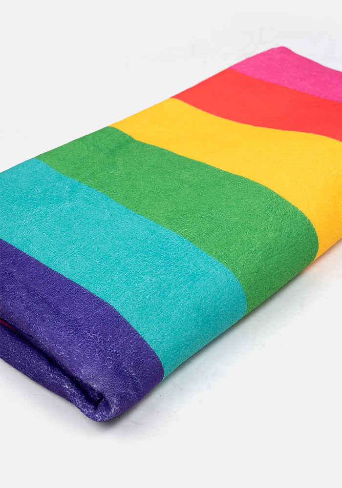 Third angle of Large Rainbow Stripe Print Towel