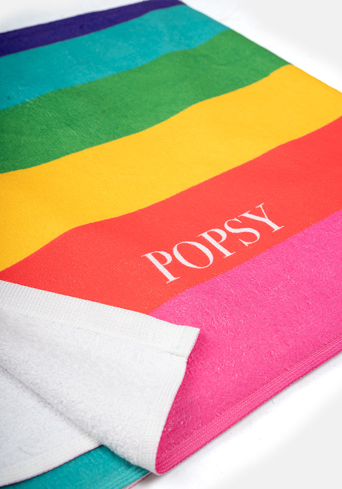 Fourth angle of Large Rainbow Stripe Print Towel
