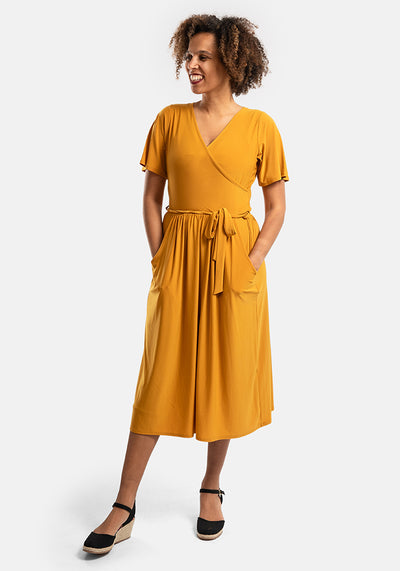 Ramsey Plain Mustard Midi Dress