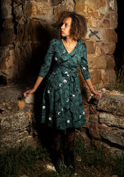 **PRE-ORDER ** Noctura Teal Raven Print Dress **PRE-ORDER**
