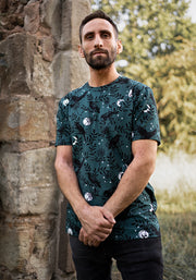 Ravenna Teal Raven Print Cotton T-Shirt
